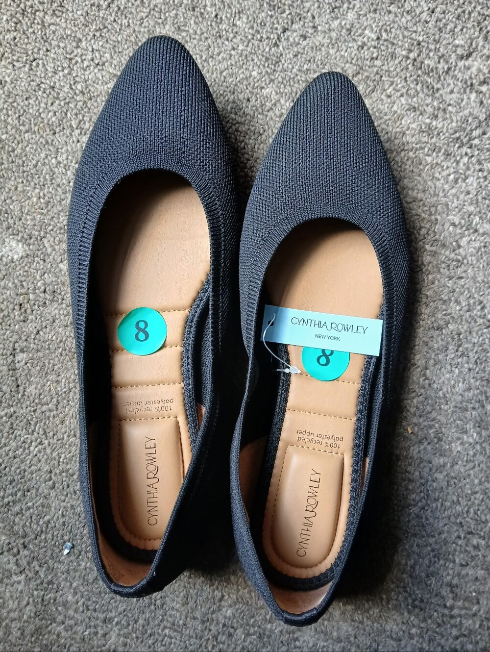 Cynthia Rowley Black Pointed Knit Slip-On Flats Size 8